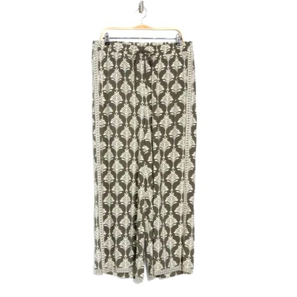 Max Studio Womens Green Cream Deco Pockets Wide Leg Casual Pants Plus Sz 2X New - Picture 3 of 8